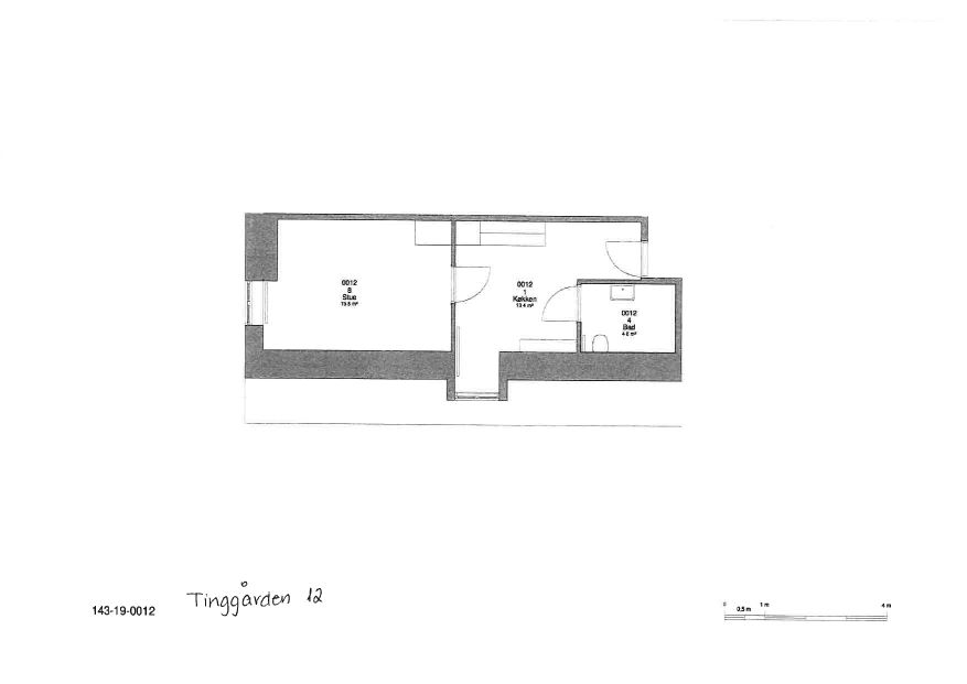 2D floor plan of an apartment showing a living room, kitchen, bathroom, and hallway.
