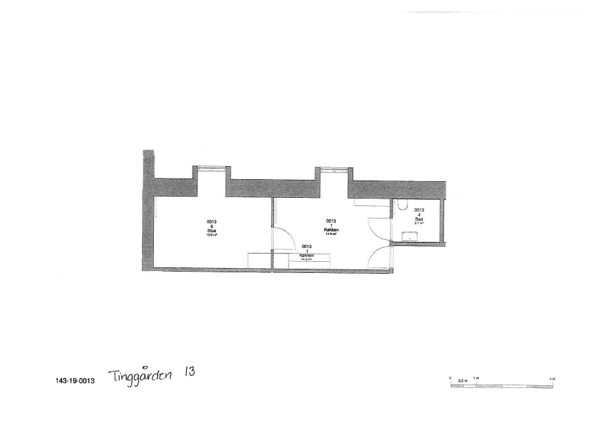 2D floor plan of an apartment showing a living room, kitchen, bathroom, and hallway.