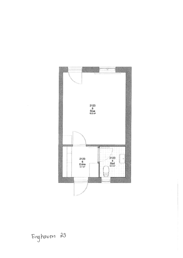 2D floor plan of an apartment featuring a living room, bathroom, and entrance area.
