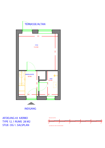 A 2D floorplan of a 1-room apartment, Type 12, showing a living room, kitchen/entrance, bathroom, and an outdoor terrace/balcony. The total internal area is 21.9 square meters.