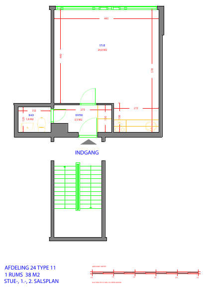 2D floorplan of a one-room apartment featuring a living room, entrance, and bathroom, with a total calculated area of 29.3 square meters. A separate staircase is also depicted.
