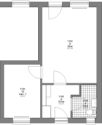 2D floorplan showing a living room, a bedroom, an entrance hall, and a bathroom, totaling 46.0 square meters.
