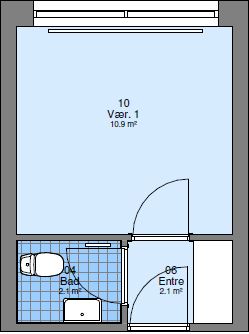 2D floor plan of an apartment showing a main room, bathroom, and entrance.